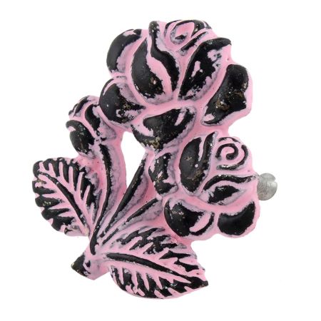 Baby Pink Rose With Branch Distressed Iron Dresser Knob